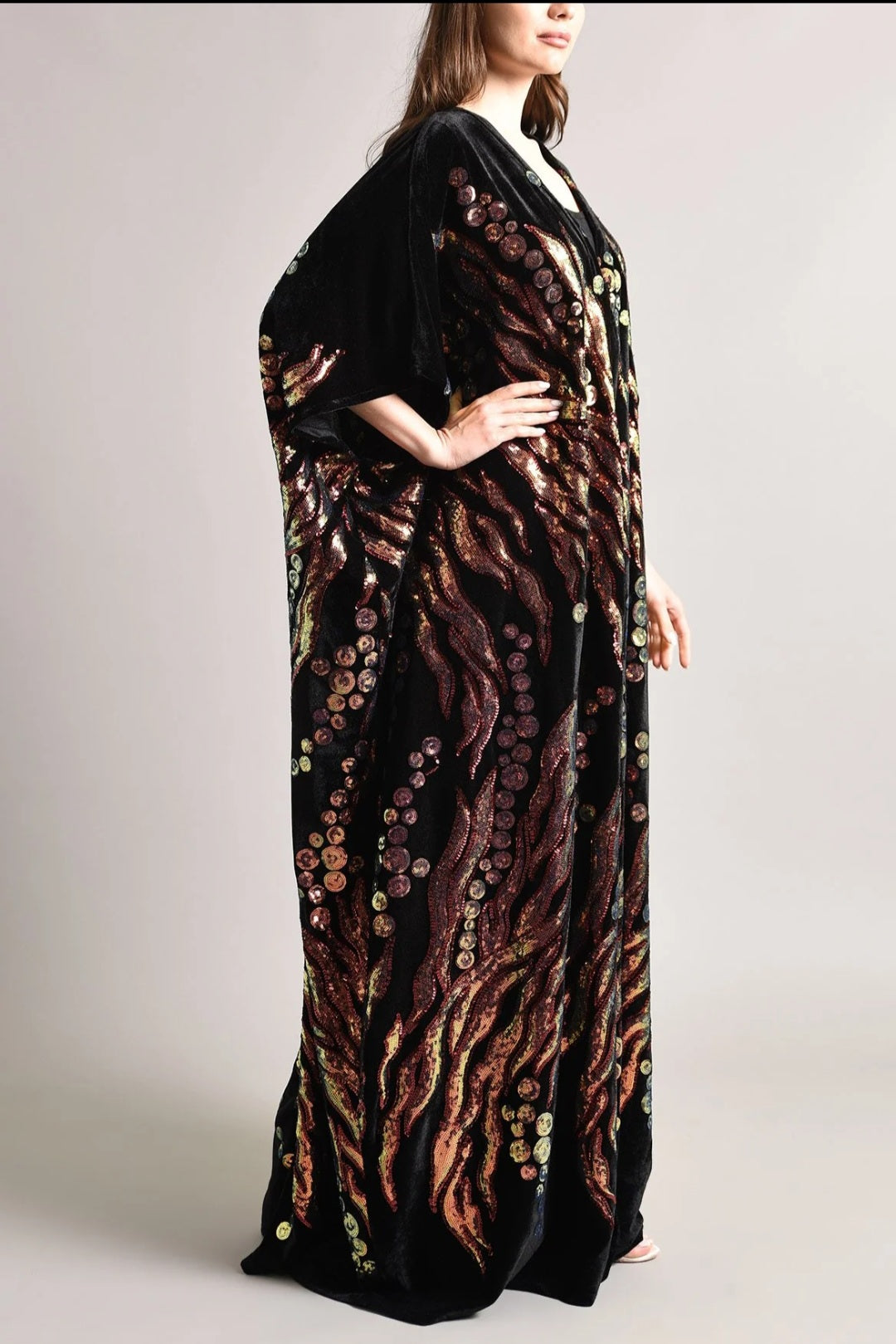 Black Velvet Kaftan with Embroidery