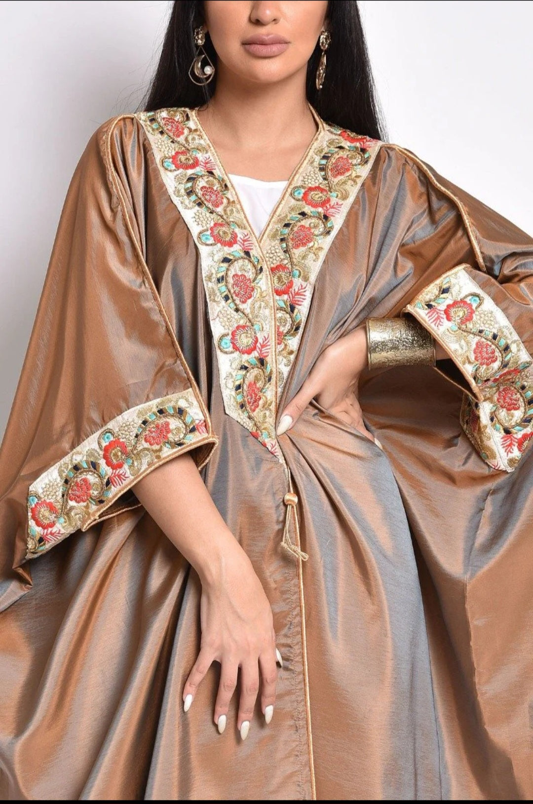 Camel Taftta Kaftan with Embroidery