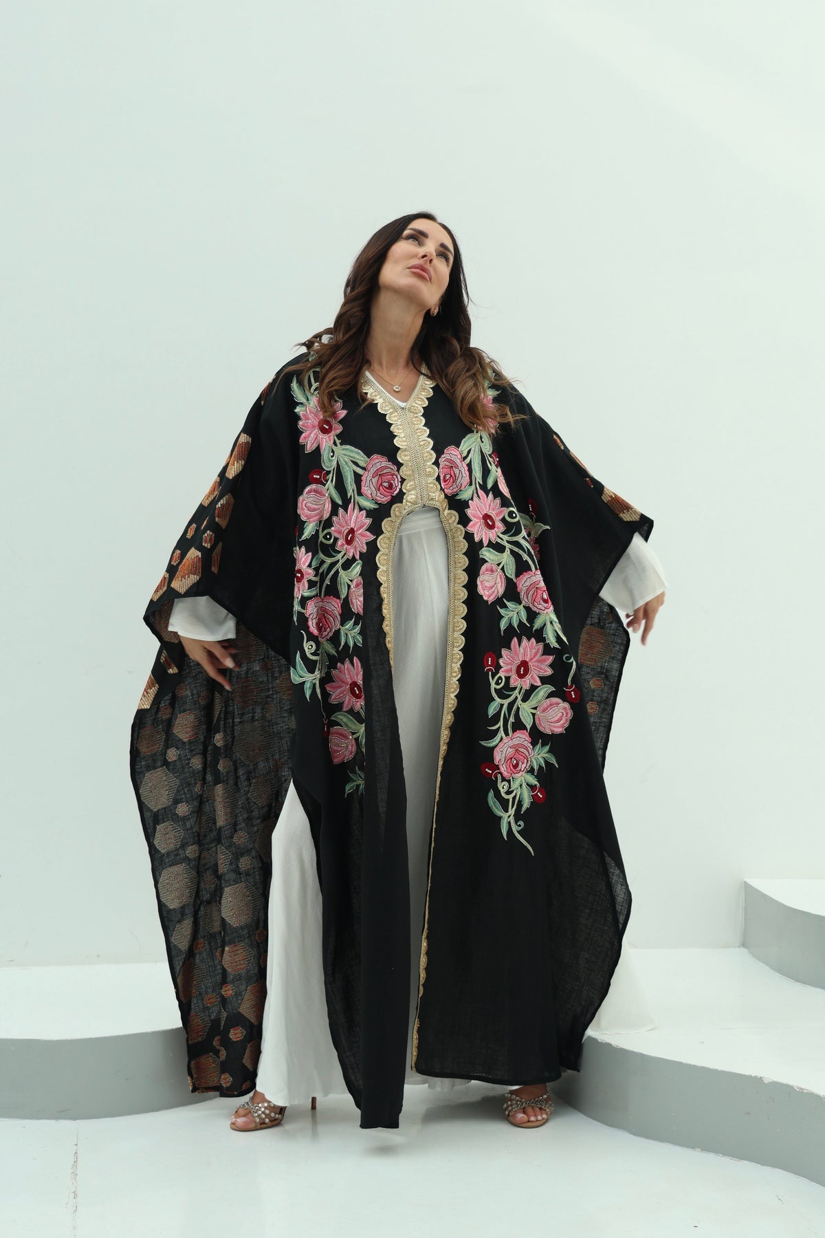Cotton linen black abaya – embroidered