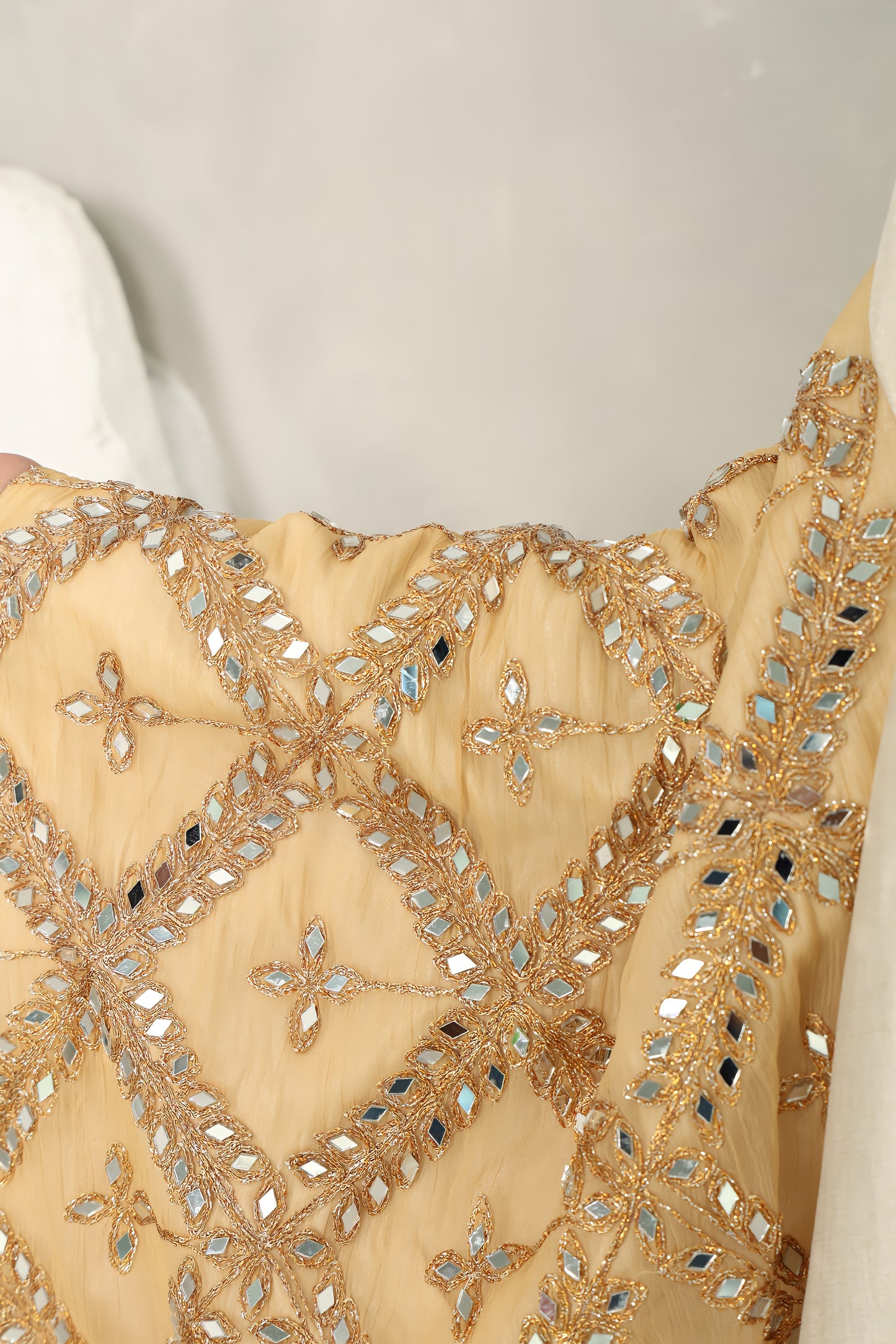 Off White Embroidered Taftta Kaftan