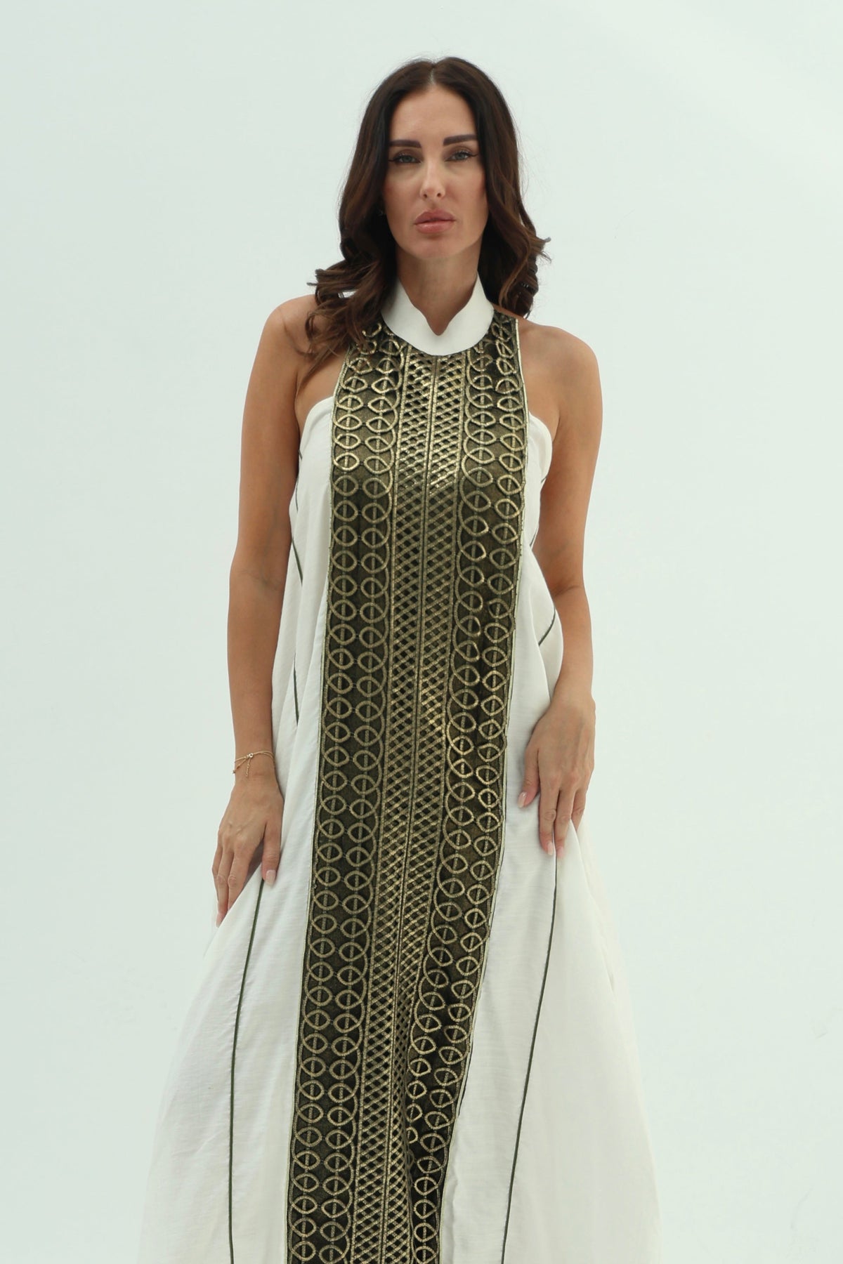 Linen off white-bronze abaya