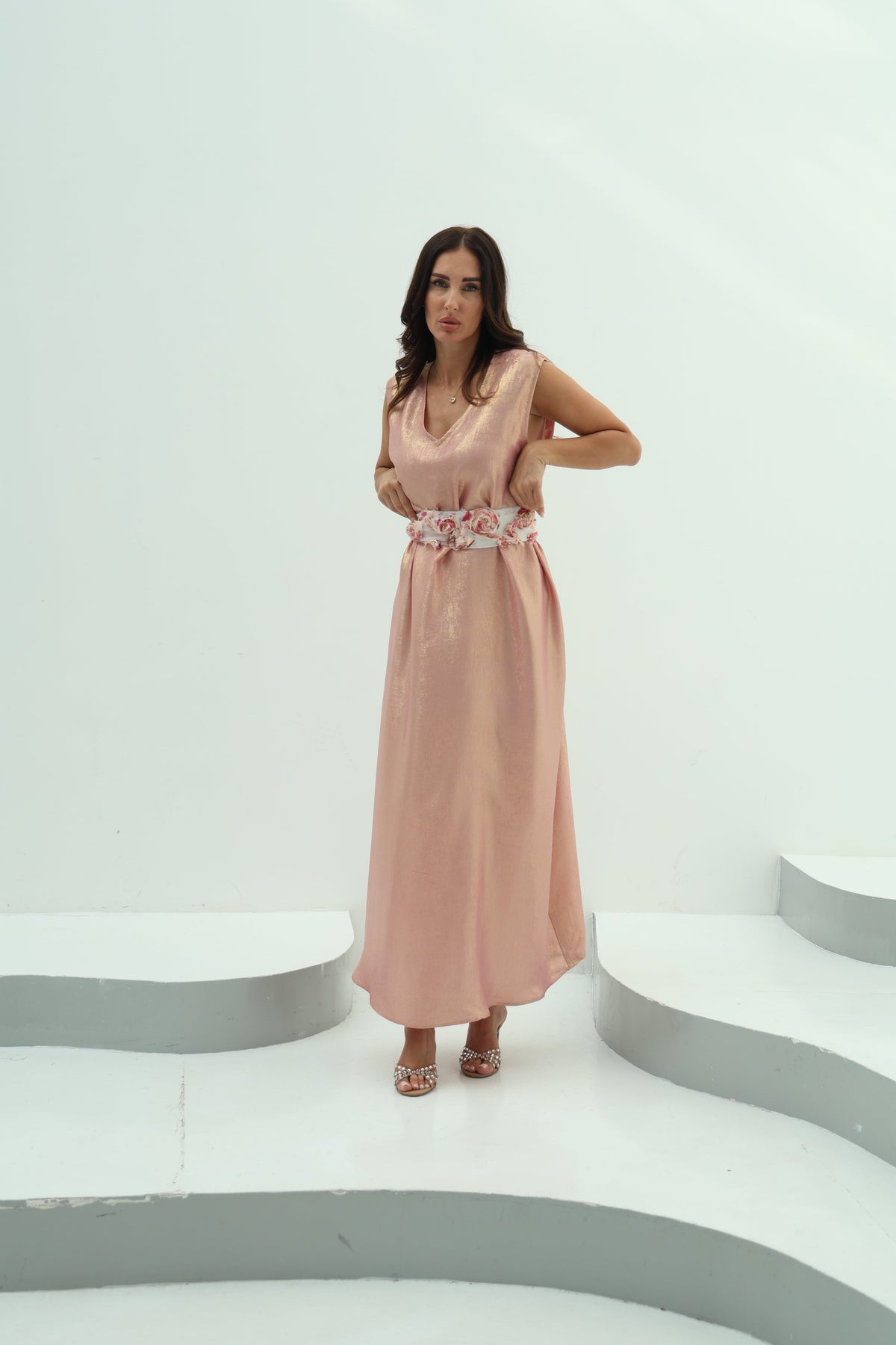 Crepe abaya pink set – shiny