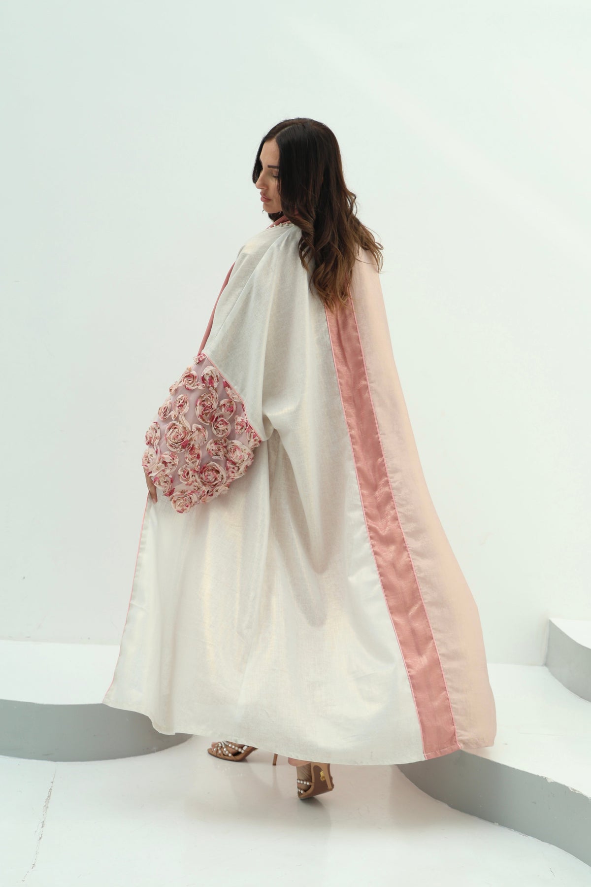 Crepe abaya pink set – shiny