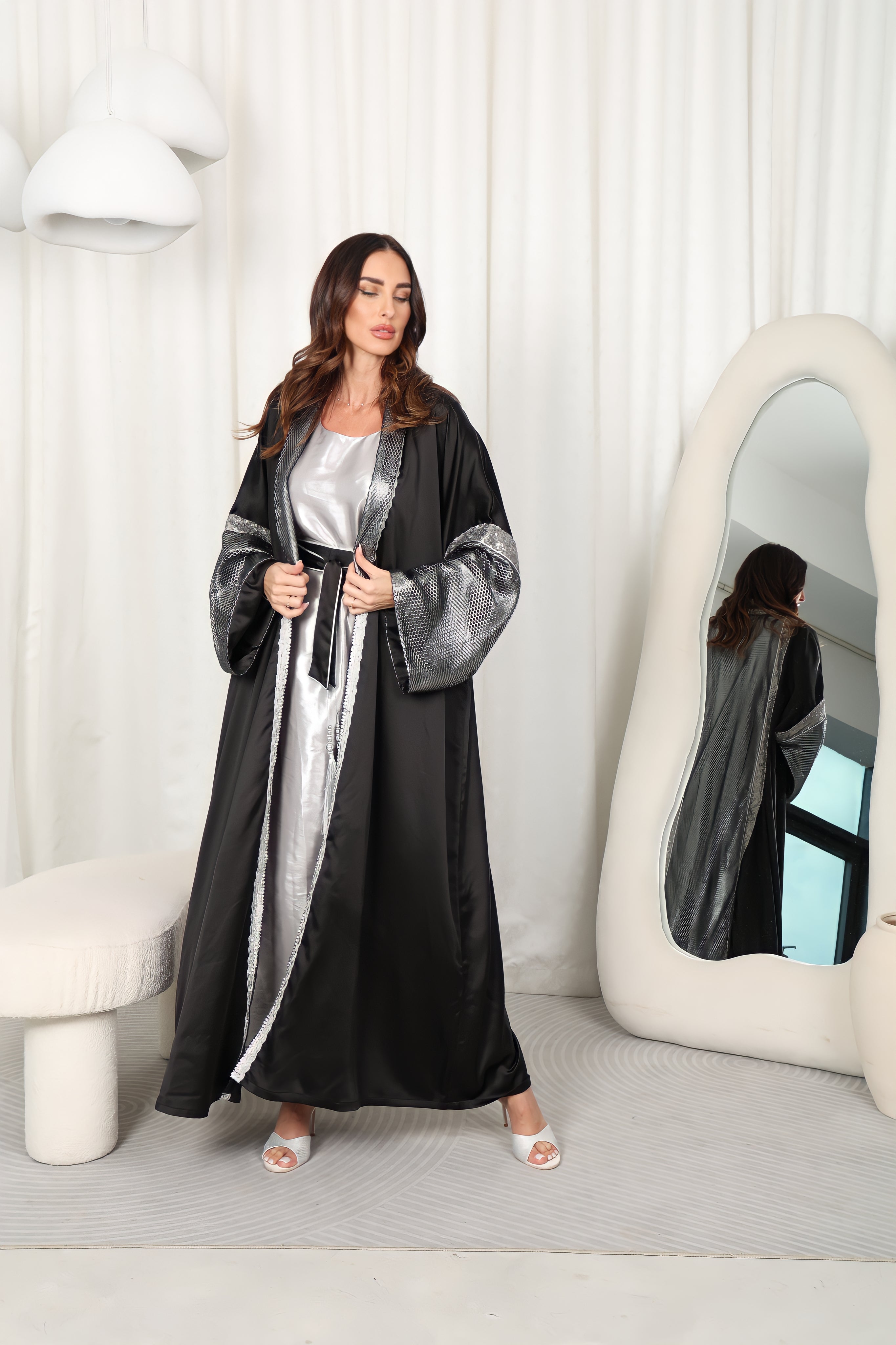 Black Crepe Satin Abaya