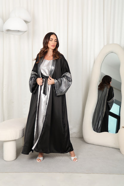 Black Crepe Satin Abaya
