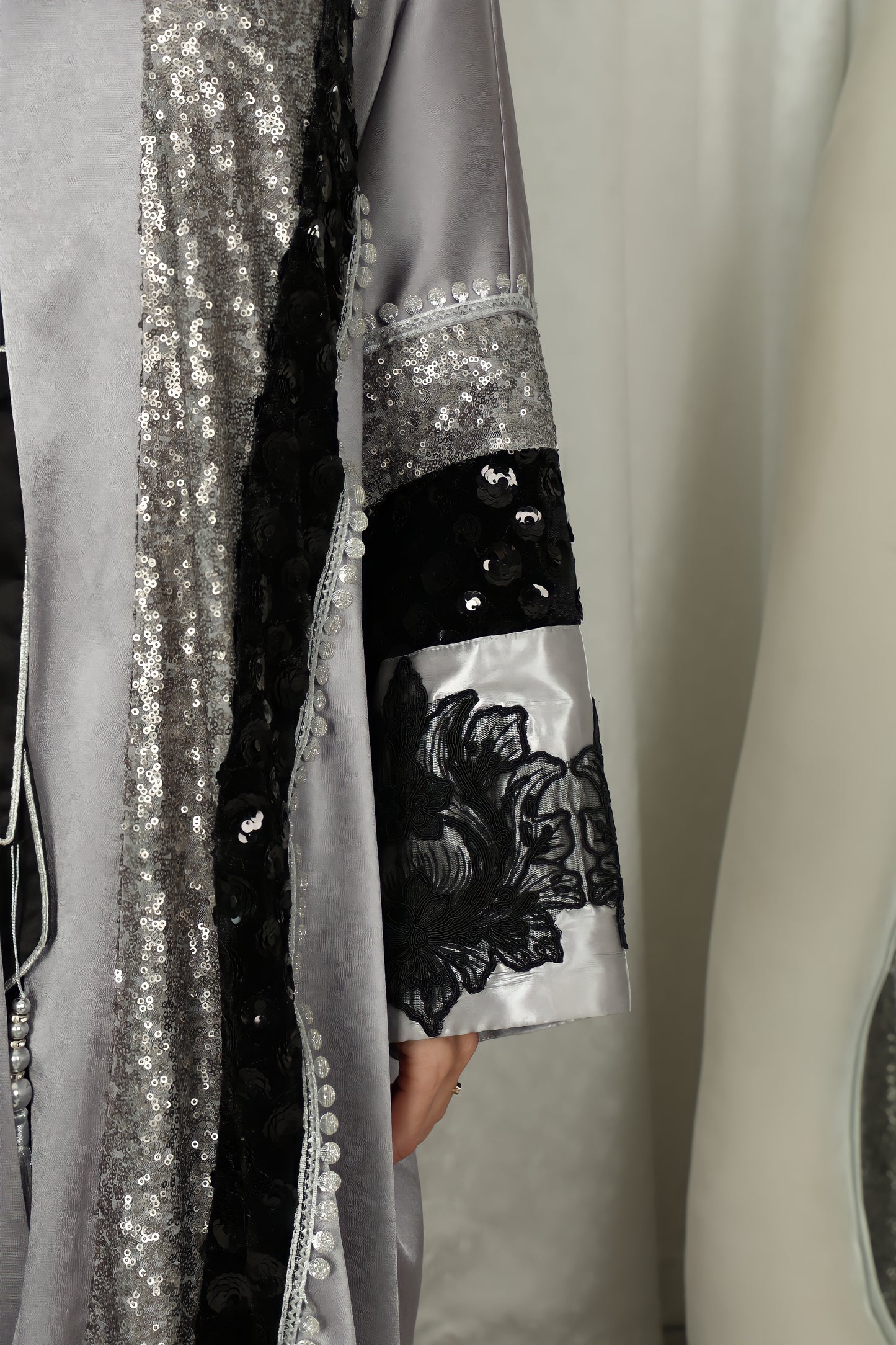 Gray Abaya With Velvet And Sequence Embroidery – Grey Design