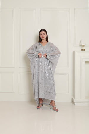 Silver Embroidered Knit Kaftan