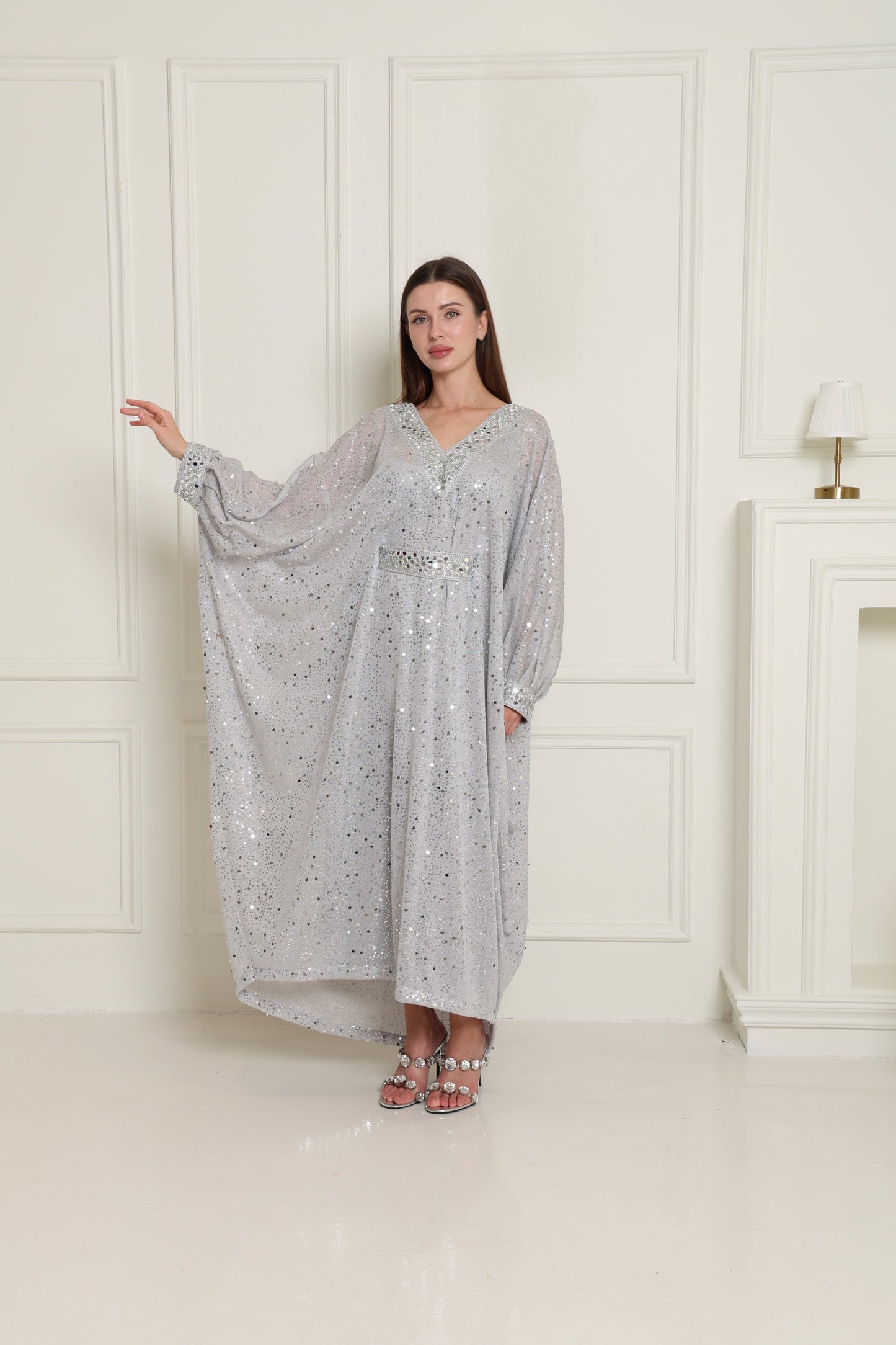 Silver Embroidered Knit Kaftan