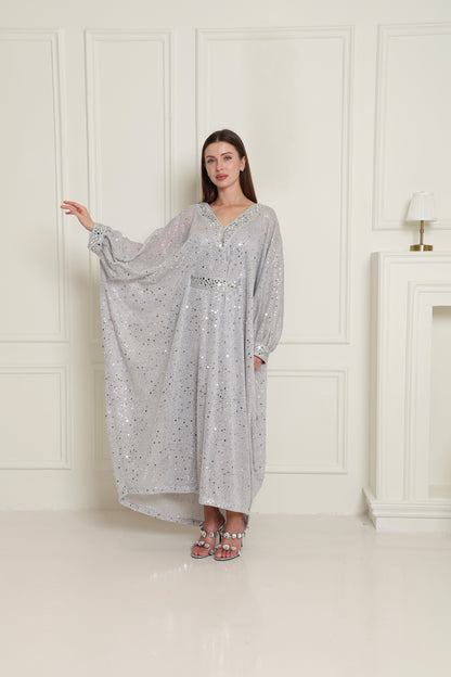 Silver Embroidered Knit Kaftan