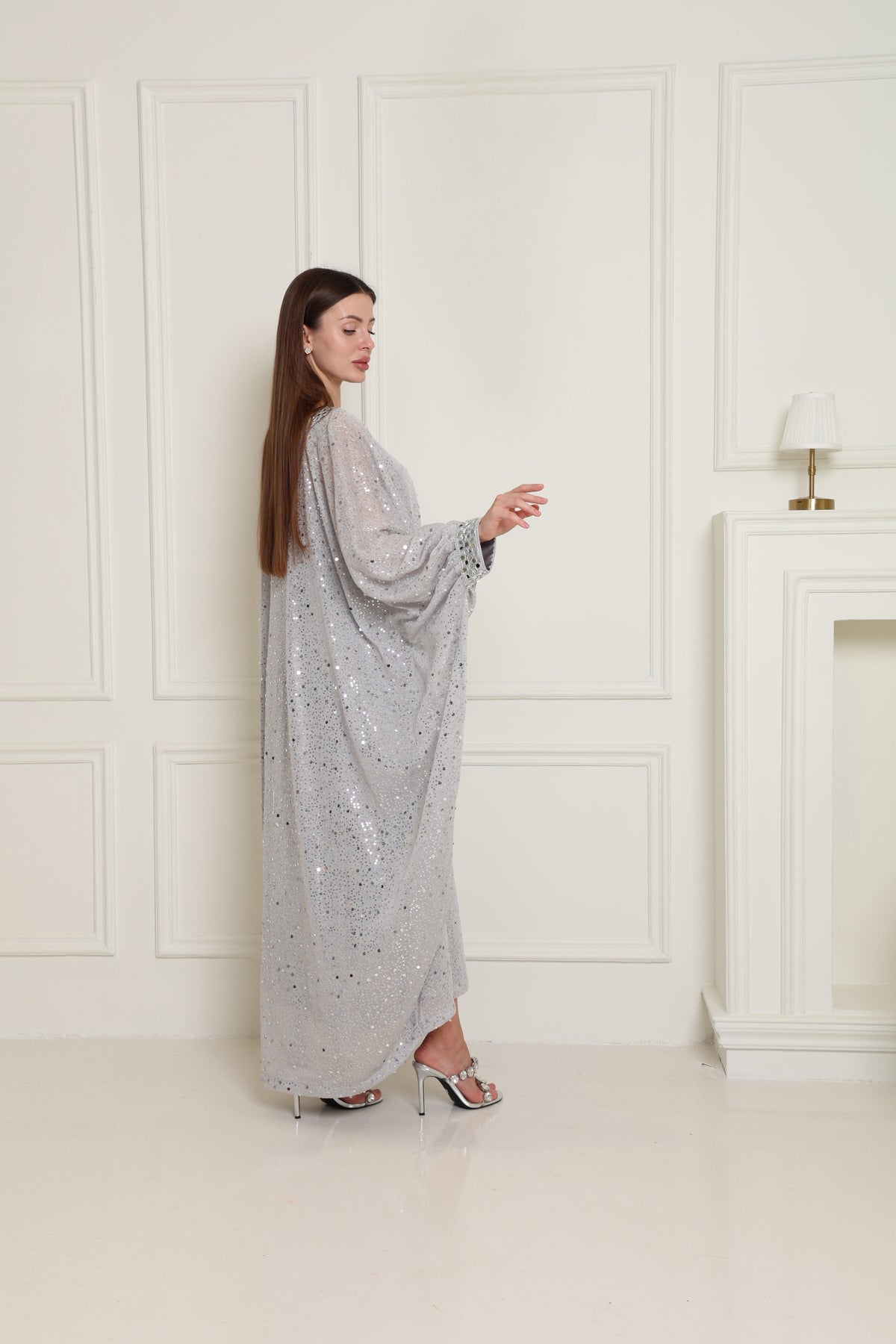 Silver Embroidered Knit Kaftan