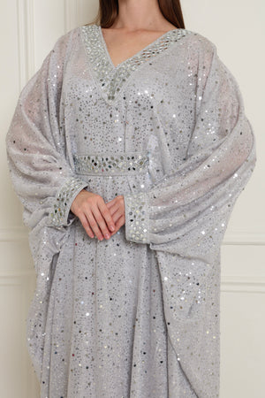 Silver Embroidered Knit Kaftan