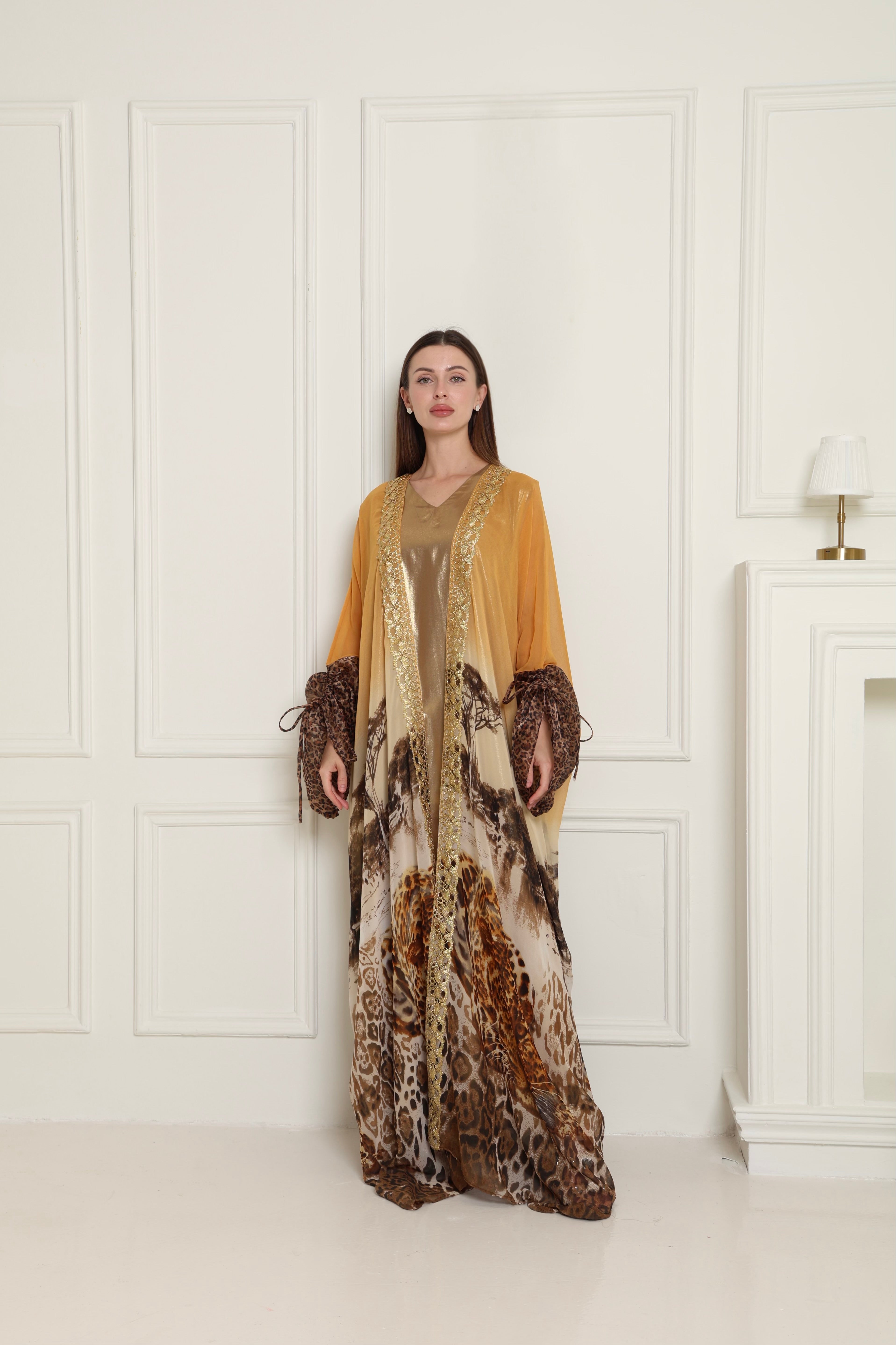 Tiger Organza-Detail Chiffon Abaya