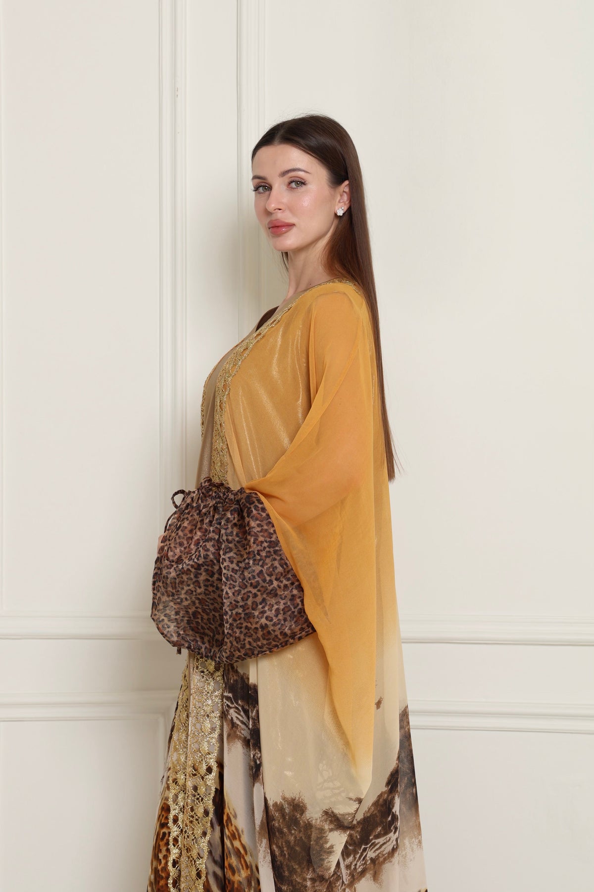 Tiger Organza-Detail Chiffon Abaya