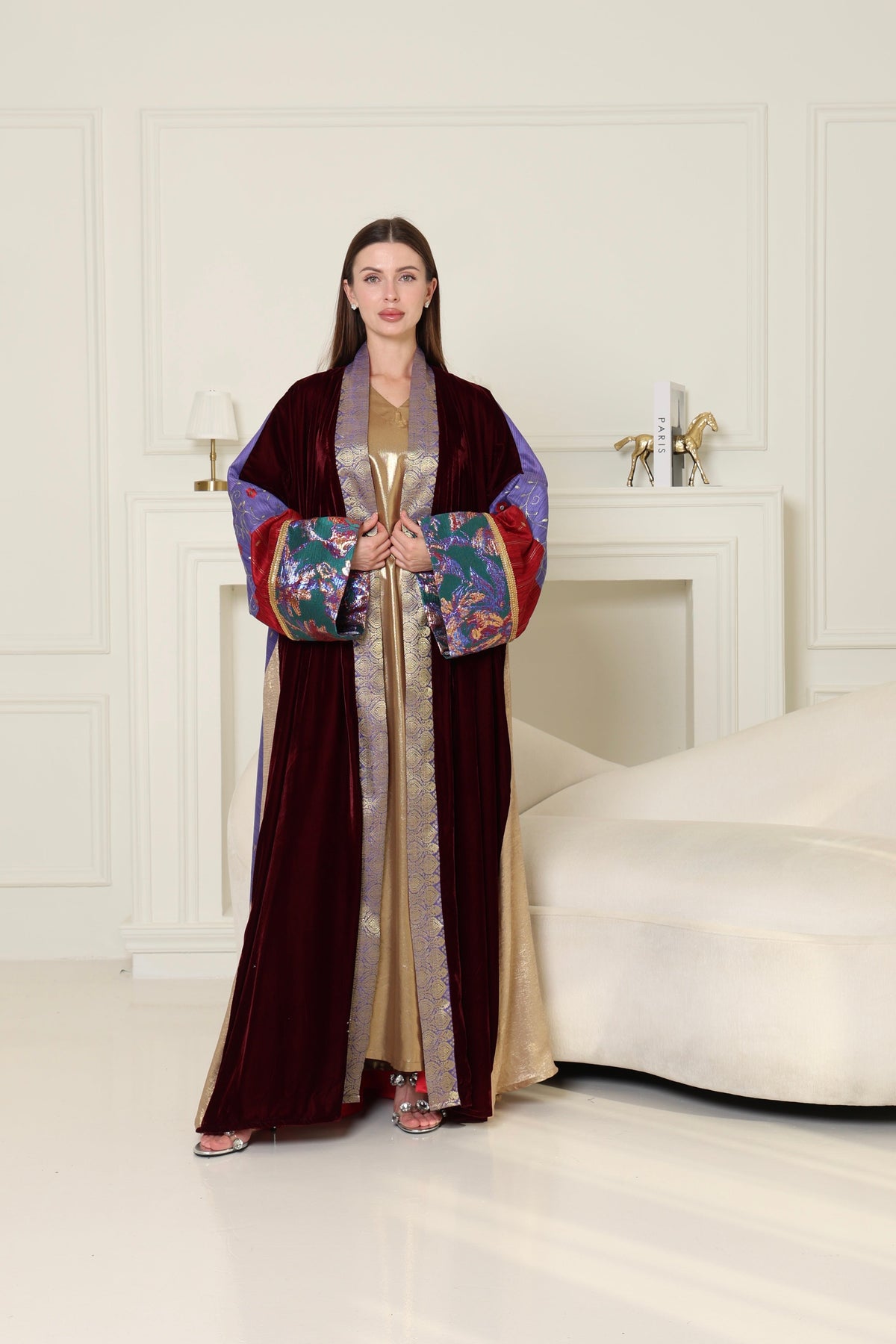 Burgundy Brokar Velvet Abaya