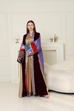 Burgundy Brokar Velvet Abaya