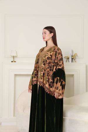 Olive Green Cut-Out Velvet Abaya