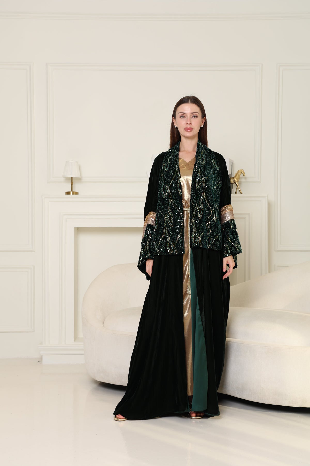 Green Embroidered Velvet Abaya