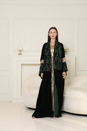 Green Embroidered Velvet Abaya