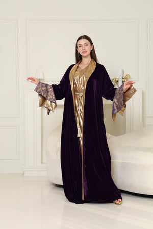 Purple Embroidered Velvet Abaya