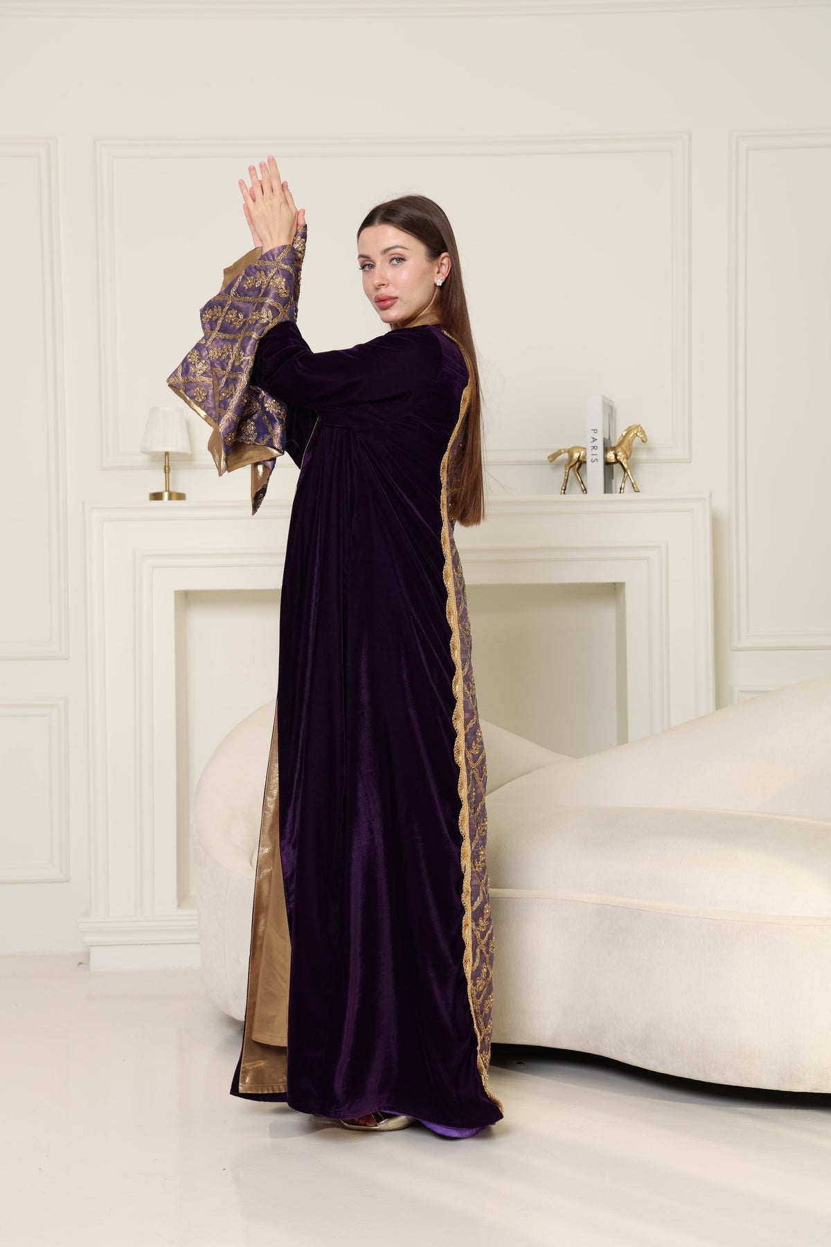 Purple Embroidered Velvet Abaya