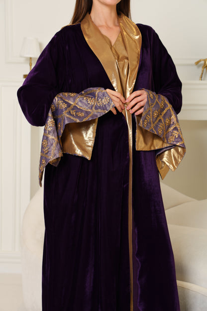 Purple Embroidered Velvet Abaya