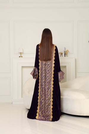 Purple Embroidered Velvet Abaya