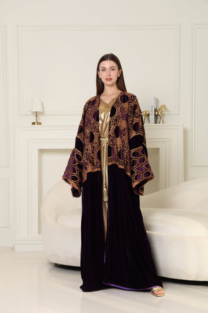 Dark Purple Cut-Out Velvet Abaya