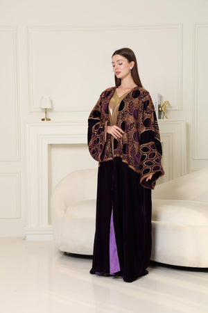 Dark Purple Cut-Out Velvet Abaya