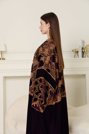 Dark Purple Cut-Out Velvet Abaya