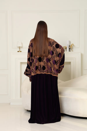 Dark Purple Cut-Out Velvet Abaya