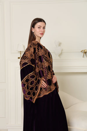 Dark Purple Cut-Out Velvet Abaya