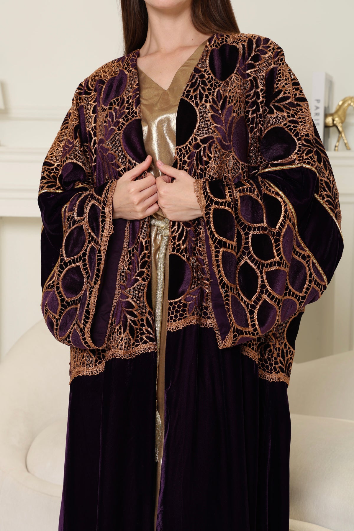 Dark Purple Cut-Out Velvet Abaya