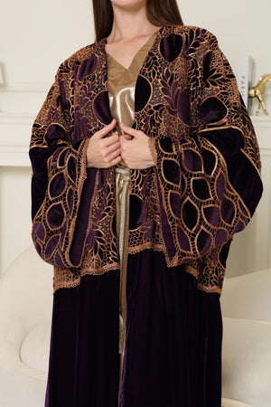 Dark Purple Cut-Out Velvet Abaya