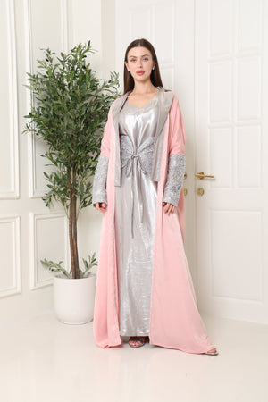 Pink Embroidered Crepe Satin Kaftan