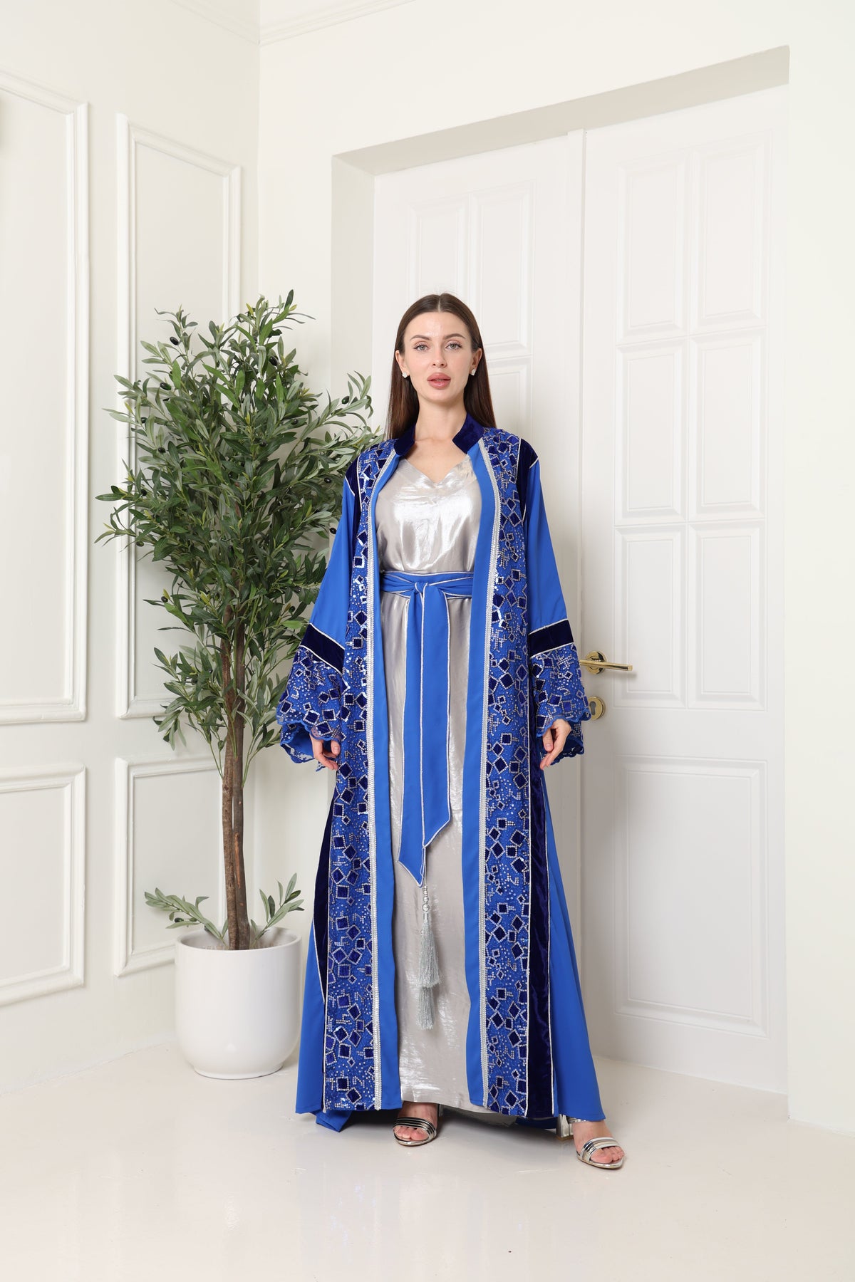 Blue Cut-Out Crepe Abaya