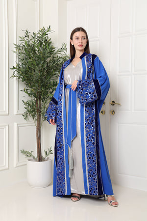 Blue Cut-Out Crepe Abaya