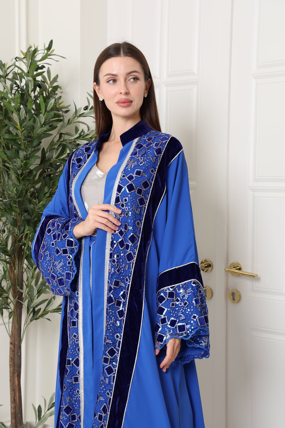 Blue Cut-Out Crepe Abaya