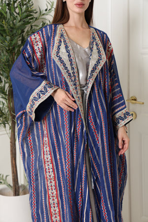Navy Embroidered Linen Abaya