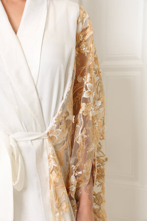 Off White Embroidered Tulle Kaftan
