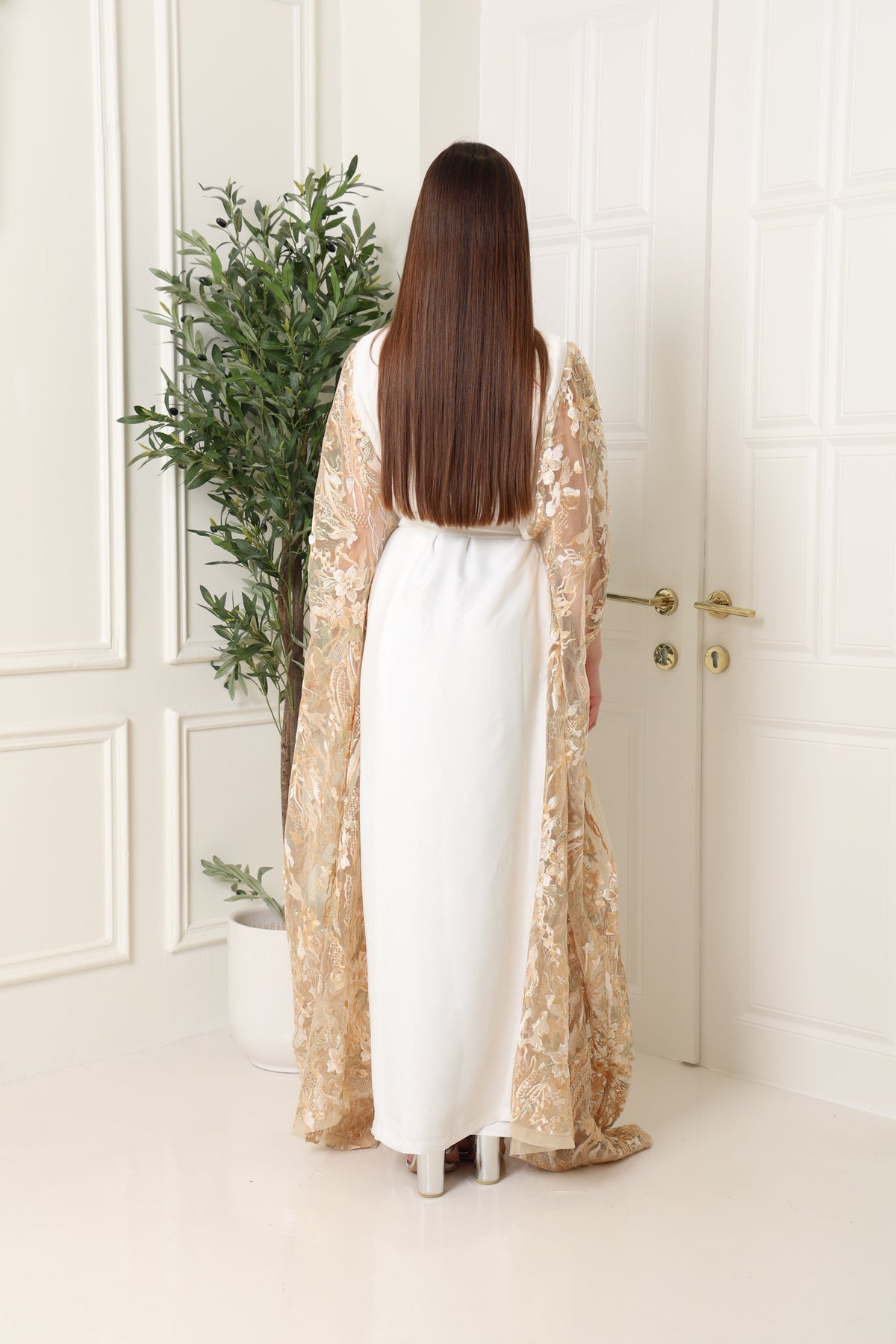 Off White Embroidered Tulle Kaftan