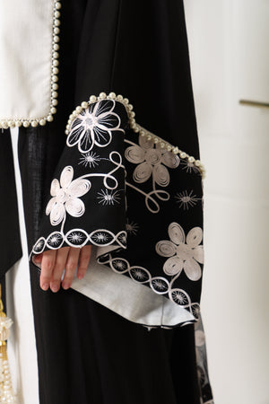 Black Embroidered Linen Abaya