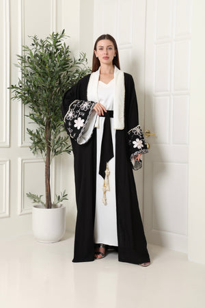 Black Embroidered Linen Abaya