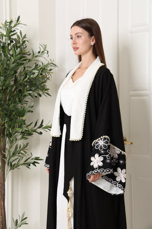 Black Embroidered Linen Abaya