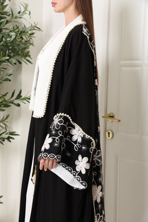 Black Embroidered Linen Abaya