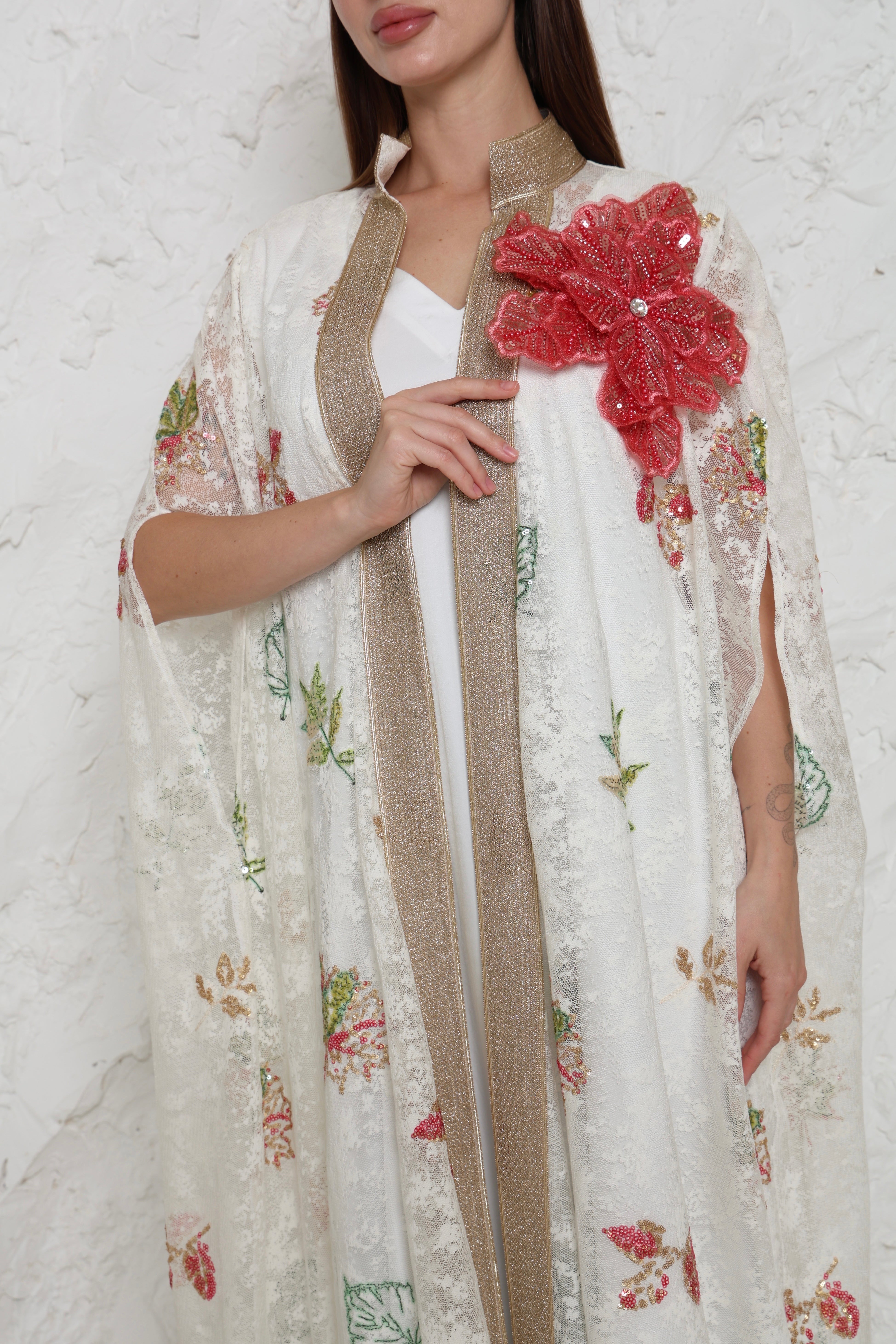 Off-White Tulle Evening Kaftan Set