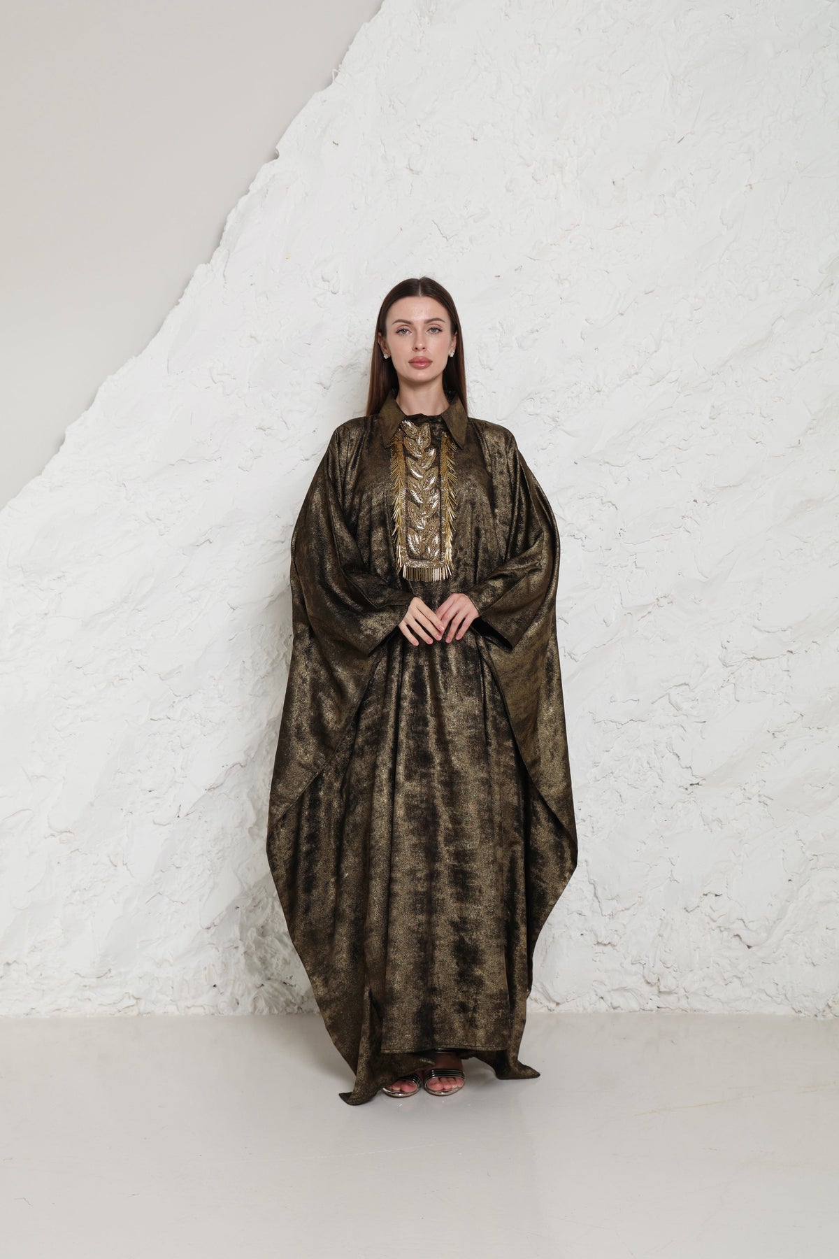 Bronze Embroidered Metalic Georgette Kaftan