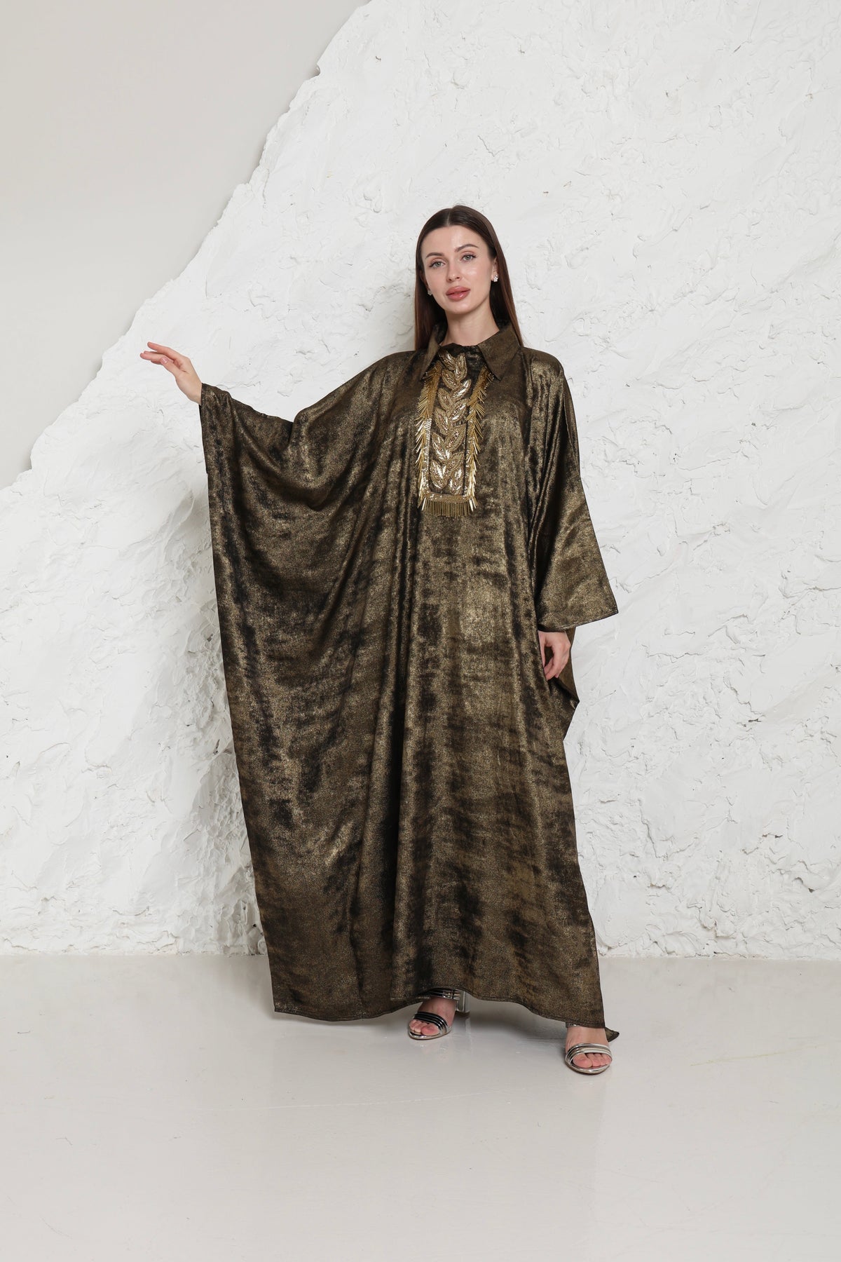 Bronze Embroidered Metalic Georgette Kaftan