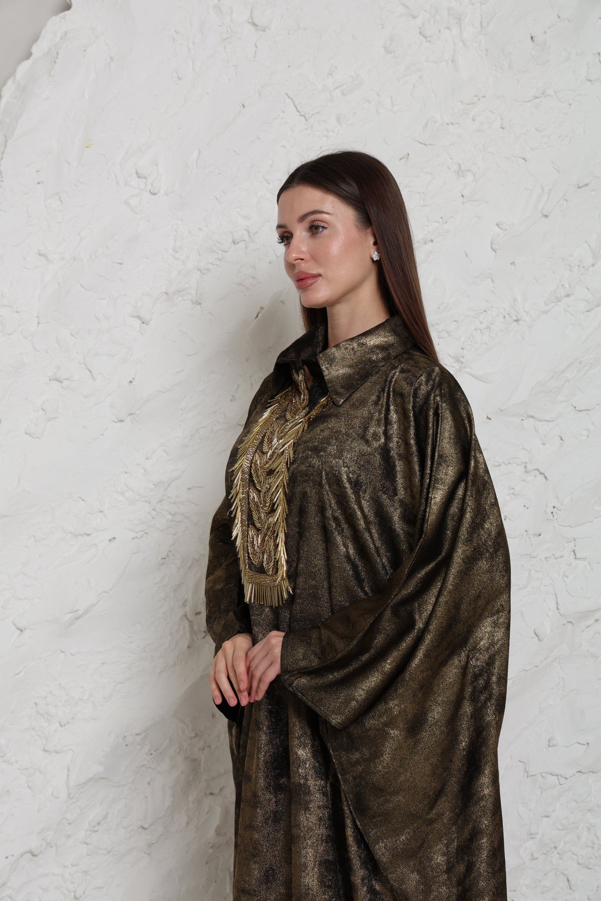 Bronze Embroidered Metalic Georgette Kaftan