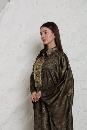 Bronze Embroidered Metalic Georgette Kaftan