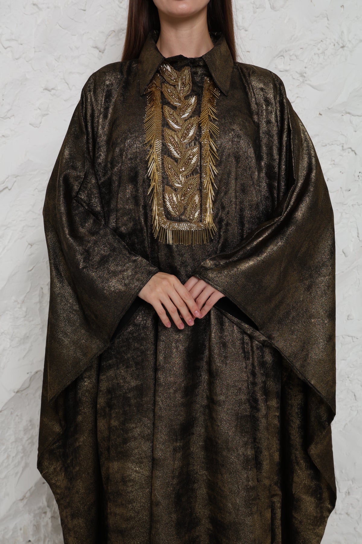 Bronze Embroidered Metalic Georgette Kaftan